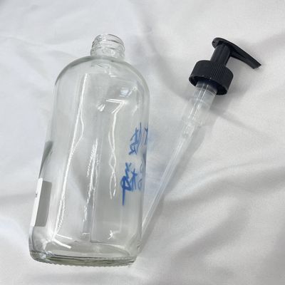 लोशन पंप के साथ पारदर्शी 500 मिलीलीटर त्वचा देखभाल कांच की बोतल तरल विरोधी यूवी